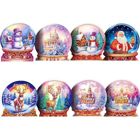 Set de cartes de vœux peinture diamant 5D, design boule de cristal, 8 pièces