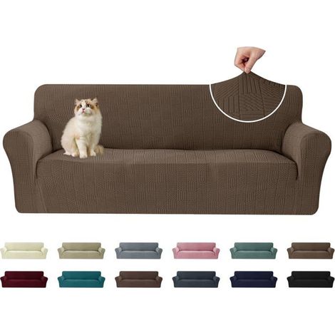 1 Housse Canapé, Extensible, Protection Chat Chiens, Polyester, Salon, Marron