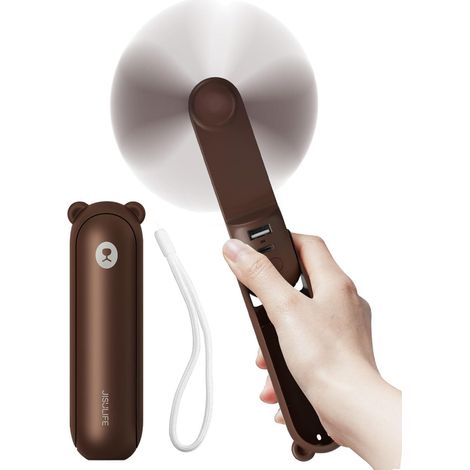 Ventilatore portatile marrone con power bank da 4800 mAh, autonomia massima di 46 ore, ventilatore portatile a batteria o ventilatore personale pieghevole alimentato tramite USB - Marrone (1/5)