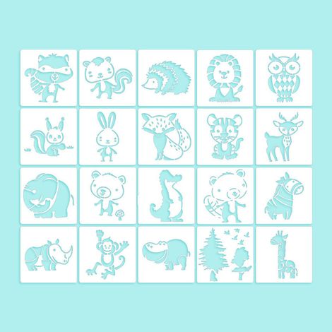 Lot de 20 pochoirs de peinture d'animaux pour enfants - Réutilisables - En plastique - Pour scrapbooking, album photo, cartes cadeaux (1/5)