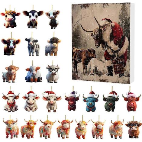 Boîte surprise de Noël créative Yak Père Noël Boîte colorée Emballage acrylique Vache des Highlands suspendue (1/4)