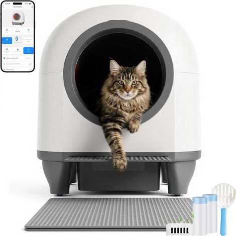 litiere pour Chat Autonettoyante, 90L, Litière XXL avec Tapis, Éliminateur d'Odor, 6 Capteurs, Contrôle par Appli, Litière Automatique Électrique pour Multi-Chats