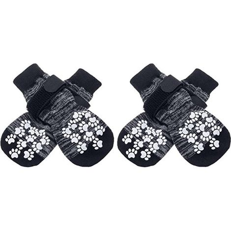 ABYSSE-Lot de 4 paires de chaussettes antidérapantes pour chien avec bride ajustable, en coton doux pour protéger les pattes et résistantes aux griffures, pour chiens de toutes tailles, en intérieur c (1/4)