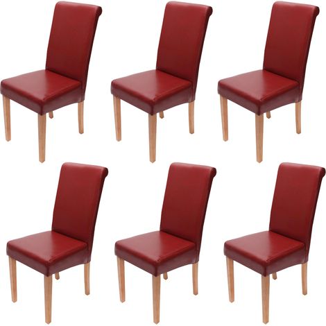 Lote de 6 sillas de comedor Silla de cocina Novara II, cuero, rojo, patas claras (1/2)