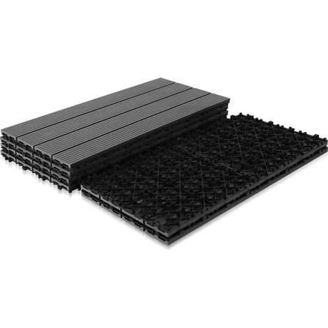 Jiubiaz Terrassenfliesen Holzfliesen Balkon 30x60cm, WPC Fliesen Wasserfilterbar Terrassen Garten, Anthrazit 54 Stück