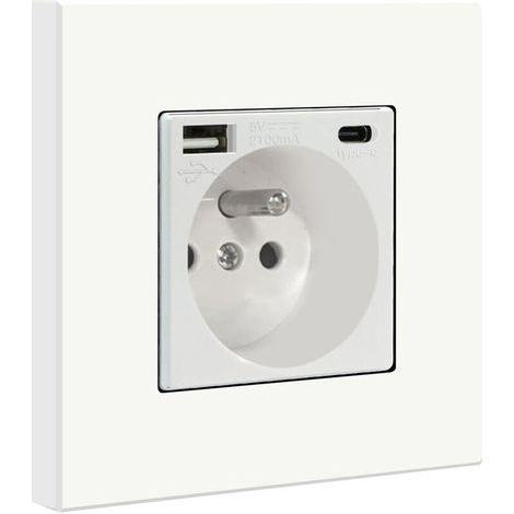 Prise Murale avec USB et 1 Type C,16A Prise de Courant Alternatif avec Panneau,Multiprise Murale(Max 2.1A),Convient au Smartphone,à la Tablette (1/4)