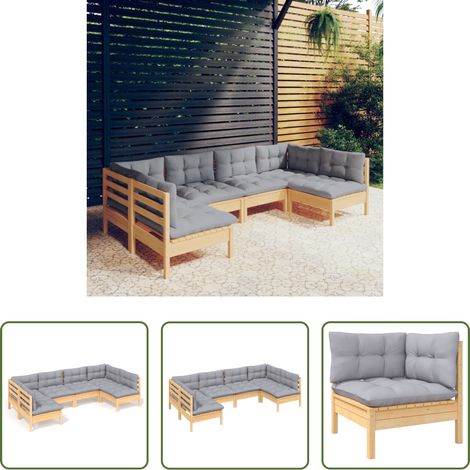 Gartenmöbel - 6-tlg. Garten-Lounge-Set mit Grauen Kissen Kiefer Massivholz (1/5)
