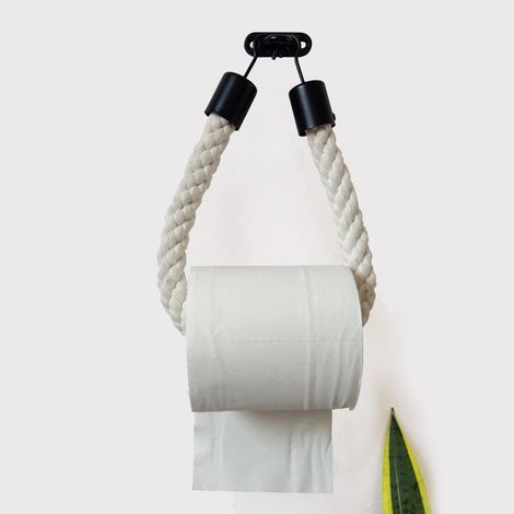 Sin gancho de hierro que perforar, toallero de cuerda de cáñamo, portarrollos de papel higiénico de pared para cocina/dormitorio, portarrollos de papel higiénico (1/5)