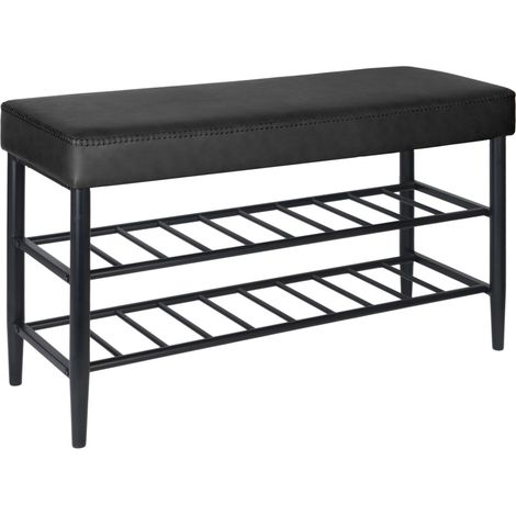 Poltroncina portascarpe Relaxdays, seduta imbottita in ecopelle, 2 ripiani per 6 paia di scarpe, nero