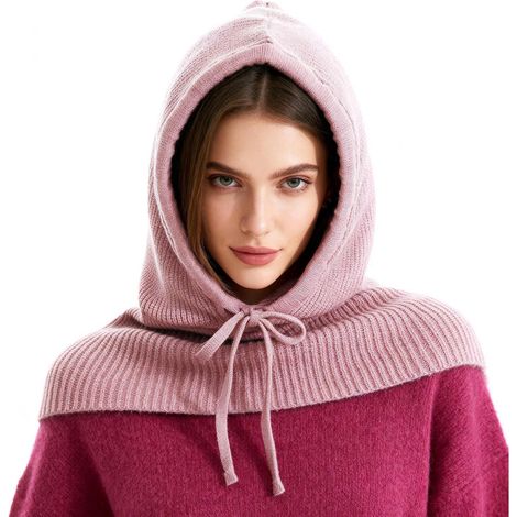 2-in-1 Sturmhaube mit Kapuzenschal, winddicht, warm, für Damen und Herren, Rosa (1/5)