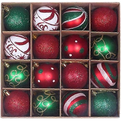 16 rote, grüne und weiße Weihnachtskugeln (6 cm Durchmesser) zum Aufhängen am Weihnachtsbaum für Familienfeiern (1/5)