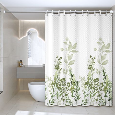 CCYKXA Duschvorhang 180 x 180 cm, wasserdichtes Polyestergewebe, maschinenwaschbar, mit beschwertem Saum und 12 Haken fürs Badezimmer, grüne Blumen