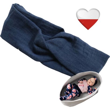 Fasce per capelli NappiMe per ragazze, blu navy, intrecciate, mini fascia in mussola (1/5)