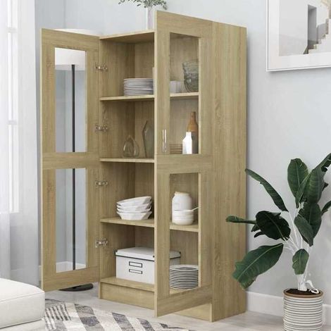 802762 Armoire à vitrine Chêne sonoma 82,5x30,5x150 cm Bois ingénierie (1/5)