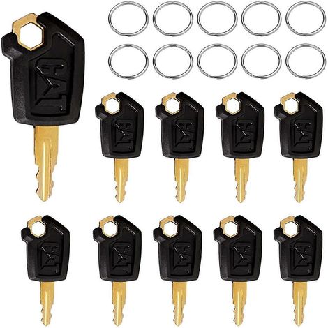 Lot de 10 clés pour chargeuses et pelles hydrauliques CAT. Clés de contact pour engins de chantier CAT (lot de 10). (1/4)