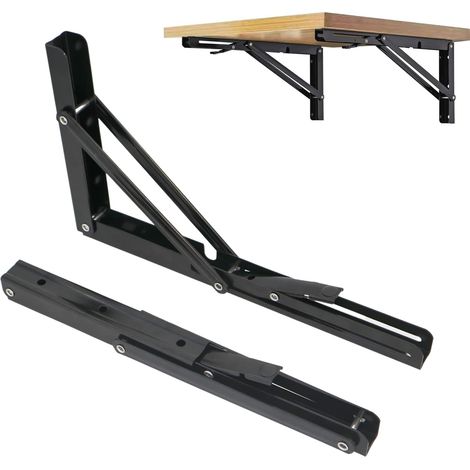 Support Étagère Pliant Mural Noir 40cm 2 Pièces Acier Laminé 90° Pliable Console Lourde Charge Table Murale Garage (1/4)