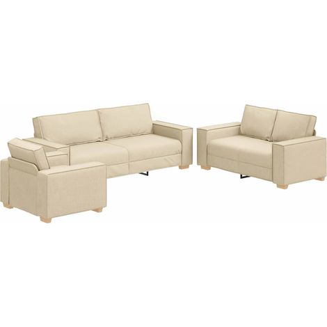 Sofá 3 pcs Crema Tejido mezcla de lino vidaXL (1/5)