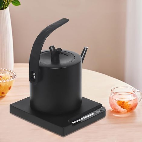 1000 W Bouilloire Électrique Noir Mini Bouilloire Electrique avec 7 Vitesses en Inox 1L et Socle Long Bec Température Réglable Haute Efficacité pour Bureaux, Hôtels, Appartements, Maison (1/5)