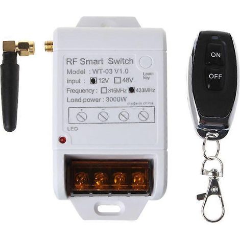 1 ensemble de commande à distance sans fil pour pompe à eau monophasée 12-48 V CC, relais émetteur-récepteur marche/arrêt 433 MHz (1/5)