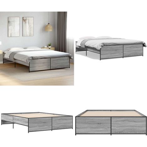 Cadre de lit sans matelas sonoma gris 160x200 cm - Cadre De Lit - Lit Double - Lit Sommier - Bois D'ingénierie - Lit Design - Home & Living