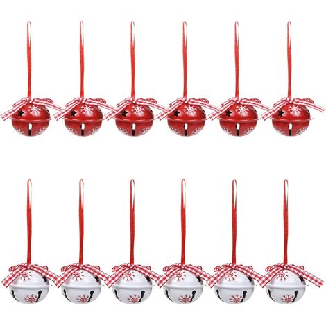 Cloche de Noël - Grelot Sonore Rouge et Blanc - Décoration Pendentif pour Arbre Porte Fenêtre Cadeau - Lot de 12 Pièces