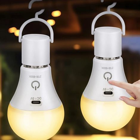 Filiyano-Lot de 2 ampoules LED rechargeables avec télécommande – Culot E27, USB, 3 couleurs, intensité réglable, commande tactile, éclairage extérieur (1/5)