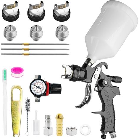 HVLP Pistolet à Peinture Alimentation par Gravité 3 Buses (1,4/1,7/2,0 mm), Pistolet Peinture Air Comprimé 600 ML, HVLP Meubles de Voiture réparation (1/5)