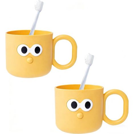 Set di 2 bicchieri per spazzolino da denti, riutilizzabili e in plastica infrangibile, ideali per il bagno, per bambini e adulti. (1/5)