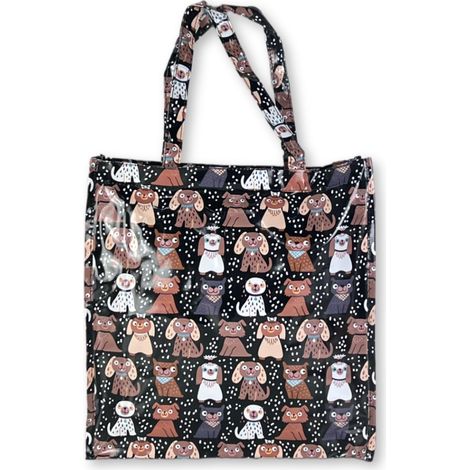 Sac à Glissière Femme Fille Shopper En Plastique Enveloppe Shopping Décontracté Universel Réutilisable Fantaisie Chatons Chiens, Fantaisie C.2 Noir, 30 cm x 30 cm x 12 cm (1/3)
