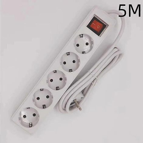 Multiprise avec interrupteur, rallonge de 2/3/5 mètres, adaptée aux petits appareils électroménagers, connecteur 5 broches de 5 mètres. (1/5)