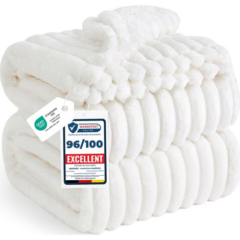 Plaid canape Plaid Blanc - Couverture Polaire, 220×240, Blanc Laine (1/5)