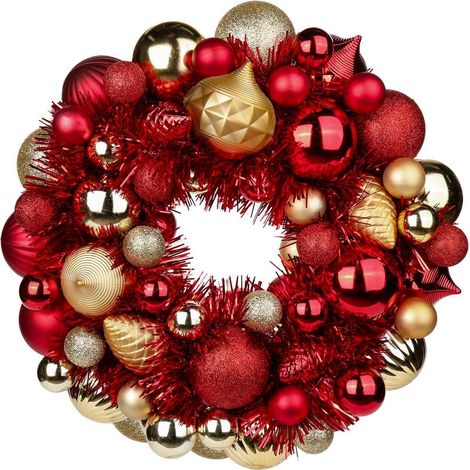 Couronne de Noël 33cm Rouge-Or incassable avec 3 finitions & 4 tailles