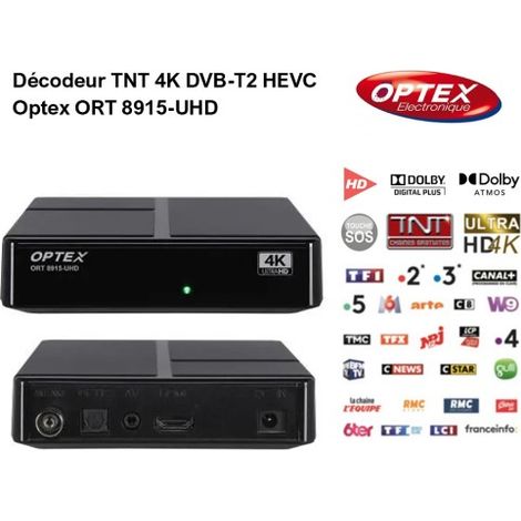 Décodeur TNT 4K HEVC – Réception DVB-T2 – Enregistrement programme – Chaînes gratuites – Compatible avec TV HD – M-E