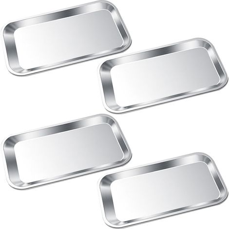 4-teiliges Instrumententablett-Set, rechteckige Edelstahltabletts, wiederverwendbares Labortablett für (1/5)