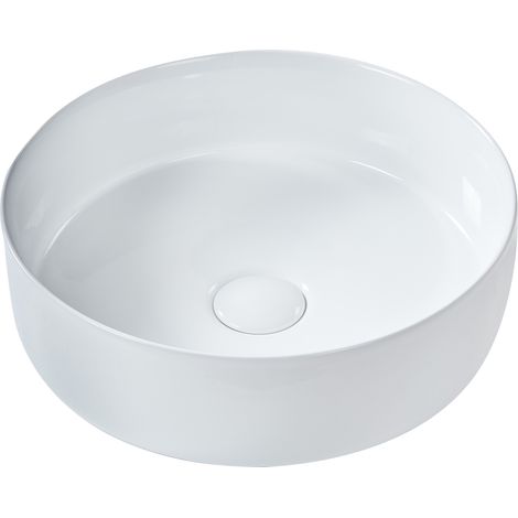 Lavabo de encimera baño cerámica redondo blanco brillante 36 cm Calig