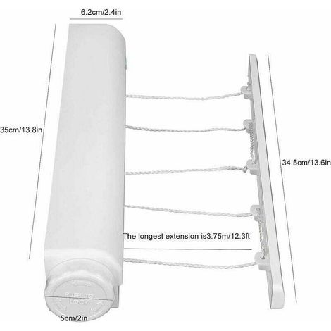 Etendoir Mural Extensible, sechoir Linge Mural avec 5 Fils de 3,75 mètres, etendoir a Linge pour intérieur et extérieur (1/5)