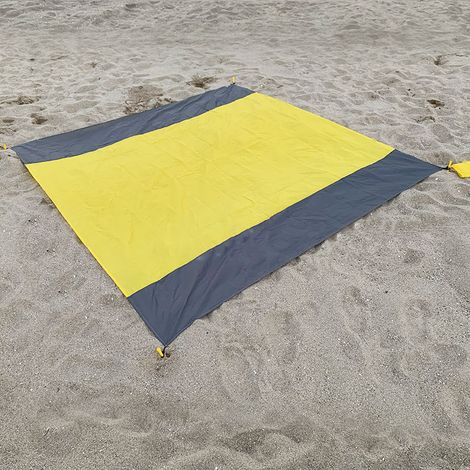 Jaune + gris bicolore 200+210 cm Tapis de pique-nique de camping extérieur, imperméable, pliable, à poches, à carreaux, tapis de plage, résistant à l'humidité. (1/5)