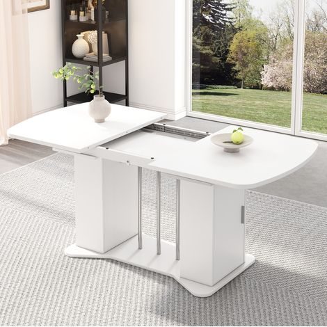 Tavolo allungabile 120/160 x 80 cm con contenitore, per 4-6 persone, bianco e piedi argento HAVRYA (1/5)