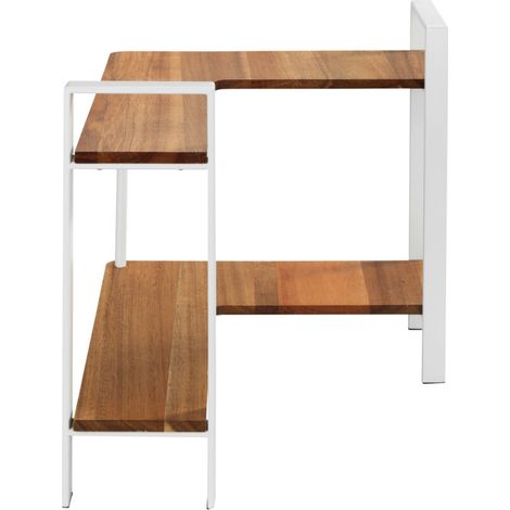 Étagère d'angle en métal blanc avec 2 étagères en bois d'acacia certifié FSC® – Dimensions 30x33x30 cm – Pour rangement cuisine et bureau