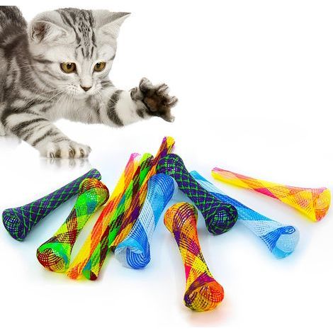 Lot de 10 jouets à ressort pour chat - Spirale colorée - En plastique coloré - Jouet pour chat - Mordre et chasse aux chatons - Couleur aléatoire (1/5)