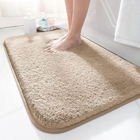 Tapis de bain 45 x 70 cm, antidérapant, doux, absorbant, moelleux, à poils longs, en microfibre, lavable en machine, pour le bain, la douche et la salle de bain (1/5)
