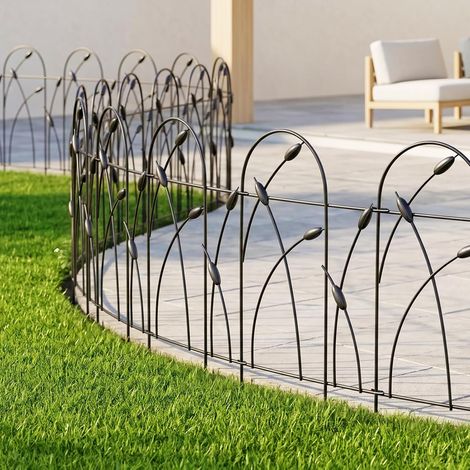 Thealyn 10 Pack Decorative Metal Border for Garden Fence, 32" H x 19.5" W, 10 Panels, Total 16ft Wrought Iron Fence Rustproof for Flower Beds and Trees (1/5)