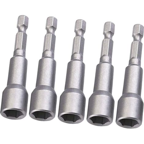 5 Pcs Embout Visseuse Aimanté, 8 mm 1/4'' Hexagonale Embout Visseuse avec Rainure de Changement Rapide pour Perceuse à Main électrique/Perceuse Lithium/Tournevis Pneumatique a Choc (1/5)