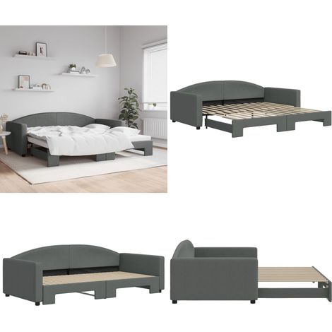 Tagesbett Ausziehbar Dunkelgrau 100x200 cm Stoff - 2-in-1-Tagesbett - Schlafsofa