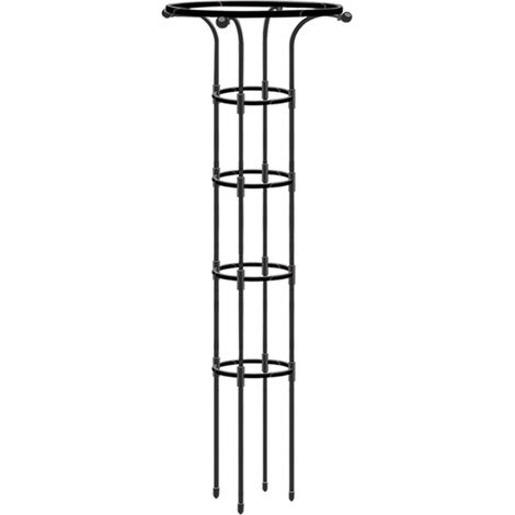 Soporte para plantas de costura – 125/155 cm – Negro/Blanco – Resistente a la corrosión + soporte circular superior – 1 juego – Enrejado metálico – Macetero (1/5)