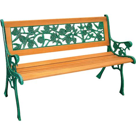 Rosen Parkbank mit Gusseisen - Holz Gartenbank Hartholz Bank Sitzbank