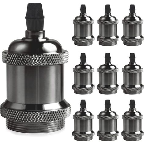 Douille Solide Vintage E27, Douille En Aluminium Et Céramique, Adaptateur De Douille Pour Ampoule À Vis Edison, Lampe Murale, De Table, De Sol Ou De Plafond Diy,Pearl Black, Lot De 10 (1/4)