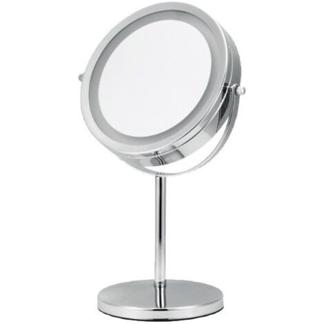 Miroir cosmétique grossissant éclairé rotatif à 360°, miroir cosmétique grossissant 5x, miroir cosmétique éclairé, miroir sur pied rotatif double face avec support (1/5)