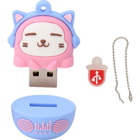 Clé USB 2.0 en PVC motif chat, anti-choc, prête à l'emploi, 32 Go, rose et bleu, pour smartphone et ordinateur portable (1/5)