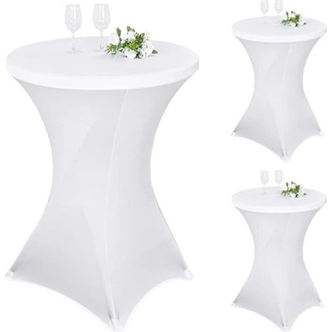 Lot de 3 Nappes de Bar Stretch pour Table de Bistrot, Diamètre 70-75cm, pour Tables de Bar et Tables de Bistrot, Blanc (1/4)